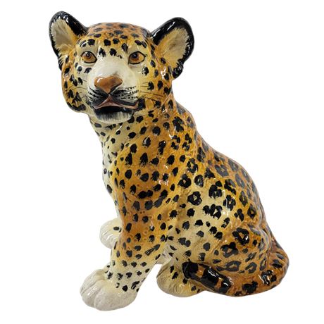 Hollywood Regency Era Large Italian Ceramic Leopard Cub Figurine