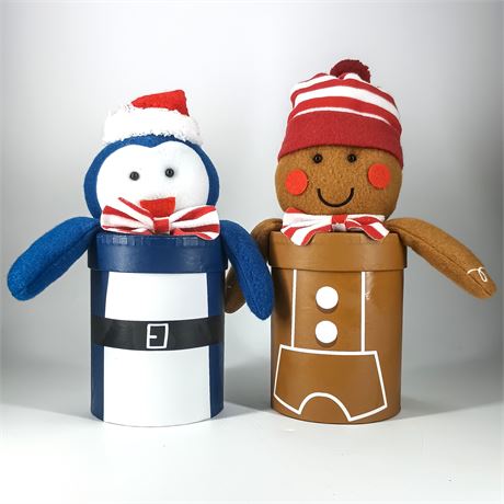 Penguin and Gingerbread Man Gift Boxes with Plushie Tops