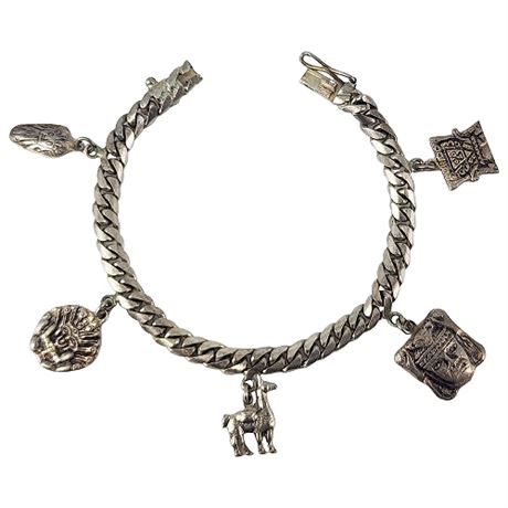 Signed Vintage Child-Size Sterling Silver Peruvian Charm Bracelet