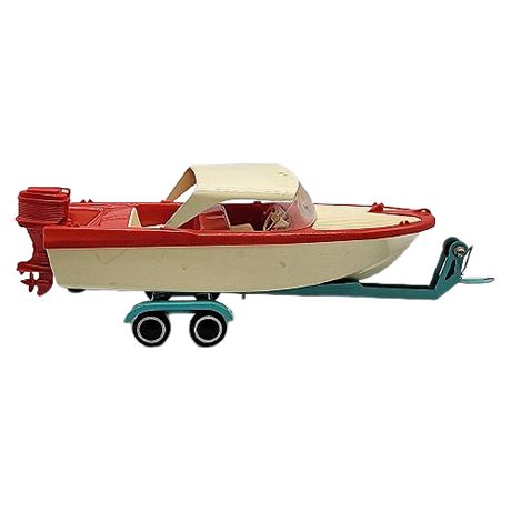 1960s Tonka Turquoise Steel Boat Trailer & Plastic Clipper Boat