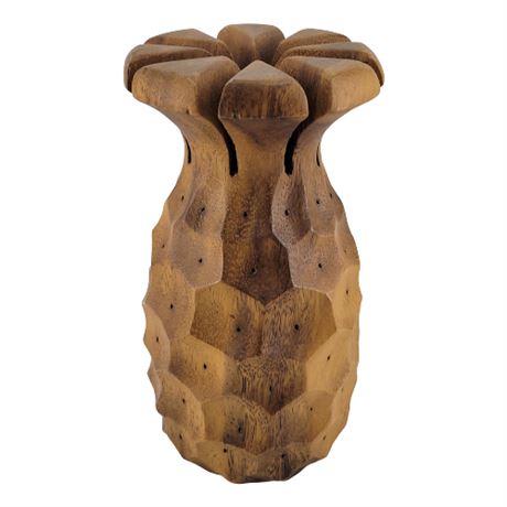 Mid-Century Hand Carved Wood Pineapple Appetizer Toothpick Holder