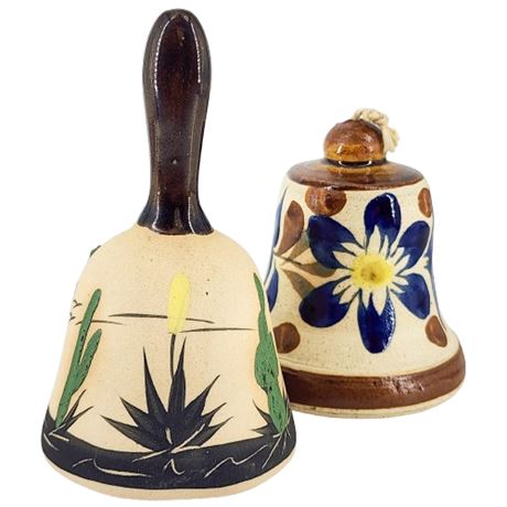 Pair Mexican Pottery Souvenir Bells