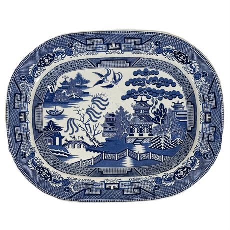 Antique B. H. & Co. Large Blue Willow Transferware Platter
