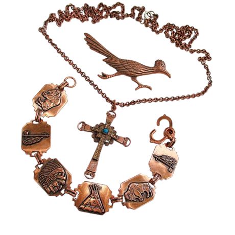 Lot of 3 SOUTHWEST Style Copper & Copper Tone Metal Vintage Jewelry Pieces