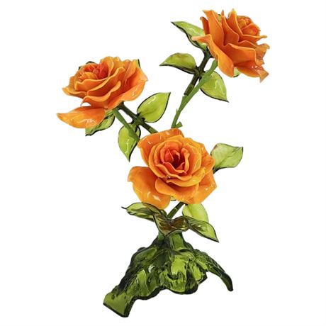 Mid-Century Peach Lucite Acrylic Roses Flower Arrangement Centerpiece