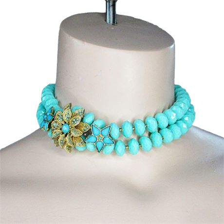 Vintage-Style Turquoise Color Choker Costume Jewelry Necklace