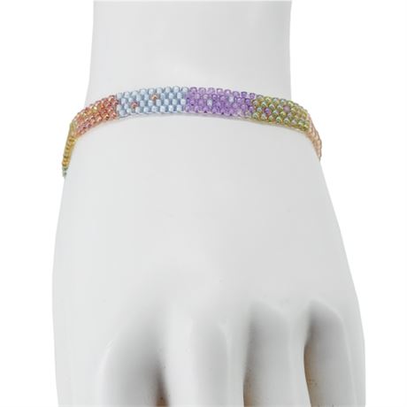 Vintage Artisan Made Pastel Seed Bead Bracelet, Longer Length