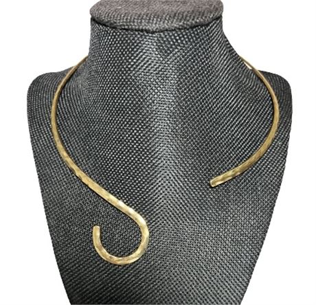 Torque Necklace Hammered Gold Tone Metal