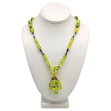 Faceted Plastic Yellow & Green Beaded Necklace