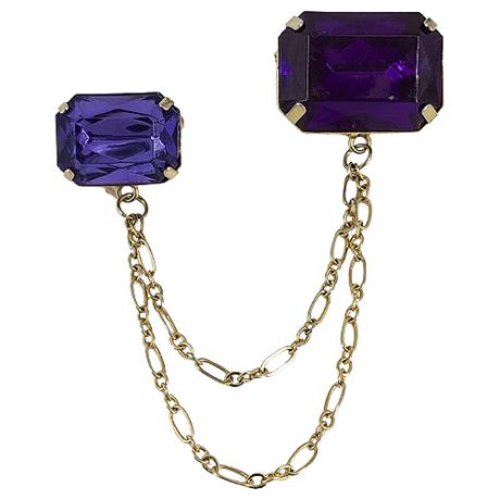 Vintage Double Purple Rhinestone Chain Brooch