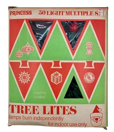 Working Vintage Princess 50 Bulb Indoor Christmas Tree Light Strand