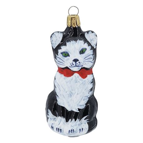 Inge Glas of Germany Fine Blown Glass Tuxedo Kitty Ornament