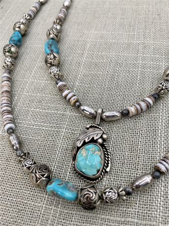 Lincoln Shepherd Navajo Turquoise, Shell & Sterling Double Strand Necklace