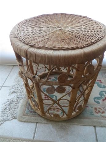 Ornate Wicker & Rattan Drum Table