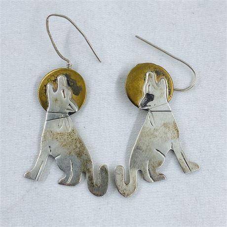 Don Chavez Sterling Howling  Wolf Earrings