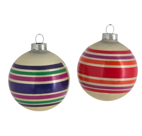 Lot of 2 VTG Striped Glass Ornaments