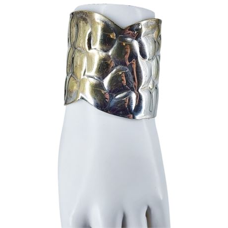 Vintage Wide Asymmetrical Silver Tone Brass Cuff Bracelet