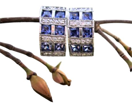 925 Sterling Leverback Huggie Earrings ~ Crystal Tanzanite & Clear Stones