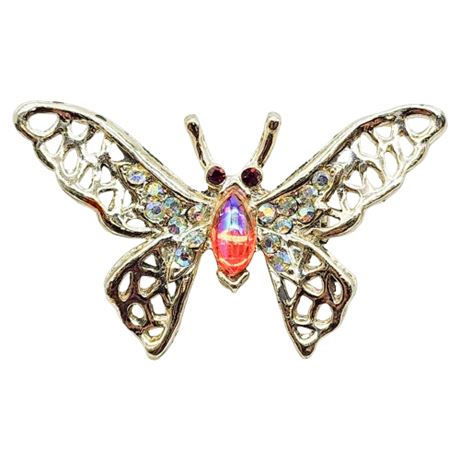 Vintage Aurora Borealis Rhinestone Butterfly Brooch