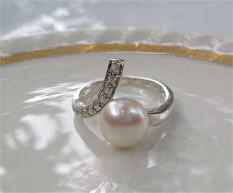 925 Sterling Silver PEARL Ring Sz 6.5 Signed IPS