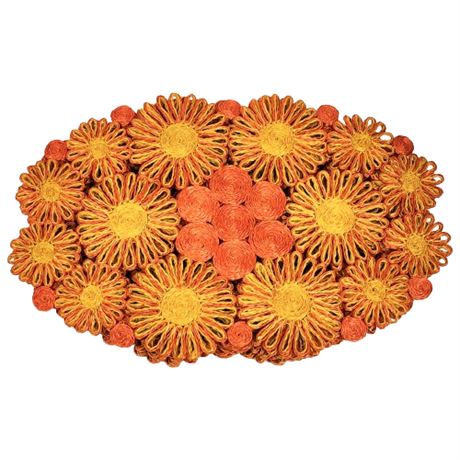 Vintage 70s Abaca Flower Placemats, Set of 8