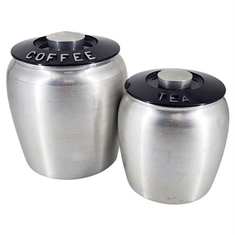 Vintage Kromex Brushed Aluminum Coffee & Tea Canisters