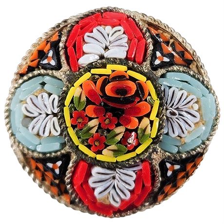 Signed Vintage Italian Micro Mosaic Floral Brooch