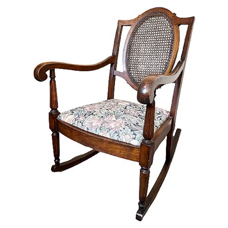 Antique Can Back Rocking Chair & Foot Stool