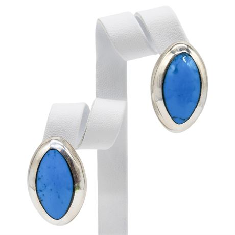 Vintage Mexico Sterling Silver & Turquoise Pierced Earrings