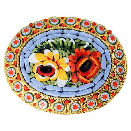 Vintage Switzerland Souvenir Micro Mosaic Floral Brooch