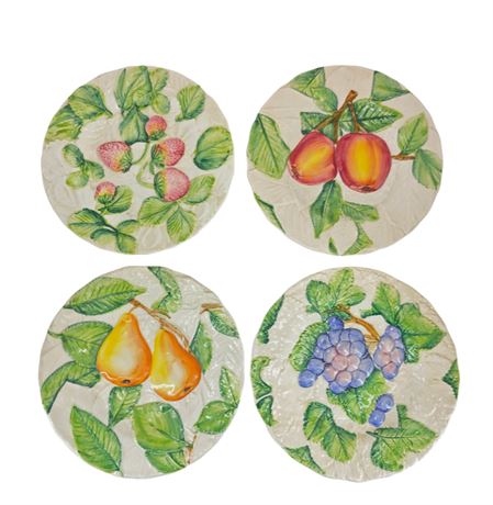 Set of 4 Majolica Embossed Luncheon/Fruit Plates from Italy