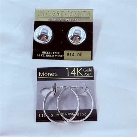 14k Gold Post Earring Lot