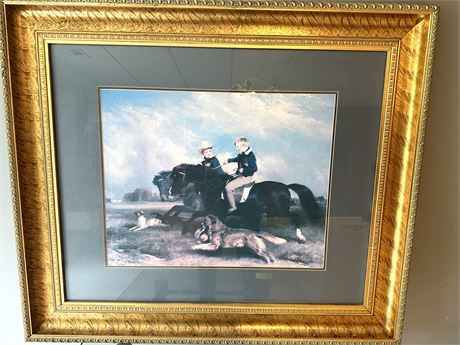 Framed Print Two Boys, Horses and Dogs