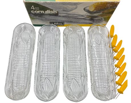 VTG Libbey Corn Dishes LARGE size With Corn Holders