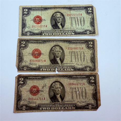 3x 1928 $2 Bills