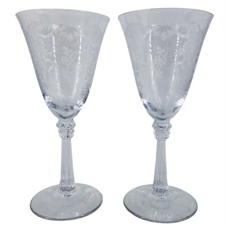 Vintage Pair Fostoria Shirley Clear Glass Water Goblets