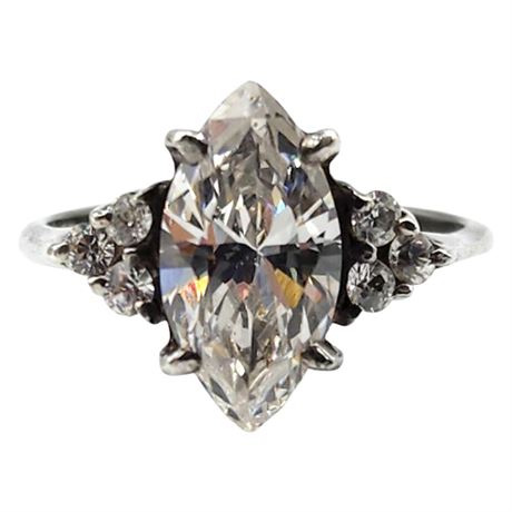Signed NADRI Sterling Silver Marquise Cut CZ Ring, Sz 8.75