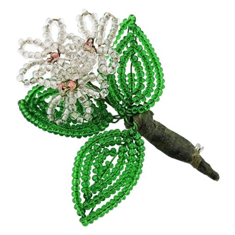 Vintage Handmade Beaded Flowers Brooch