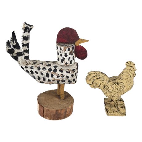 Cast Iron / Wood Roosters