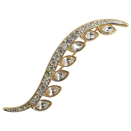 Vintage MONET Stylized Rhinestone Feather Brooch