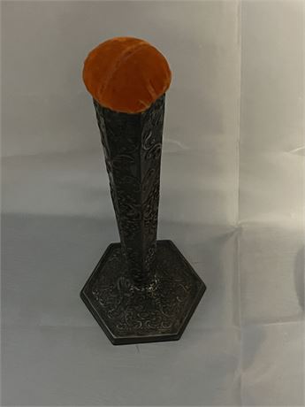Vintage etched tall, vase, pin cushion holder