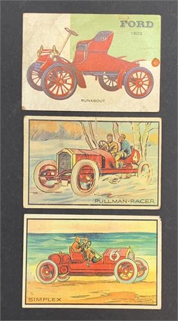 3 Vintage 1950s Bowman Antique Autos & #28 Ford Runabout Trade Card Lot