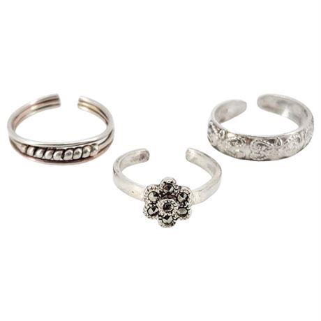 Three Vintage Sterling Silver Toe Rings