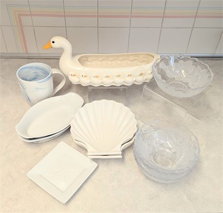 Kitchen Lot Shelf Buyout - Variety of Kitchen Items - Bowls, Duck, Scallop Dish