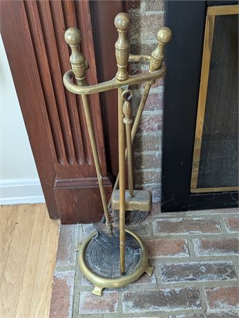 Heavy Brass Fireplace Tools 28" T