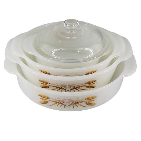 Anchor Hocking Fire King Milk Glass Wheat Baking Dishes - Set of 4