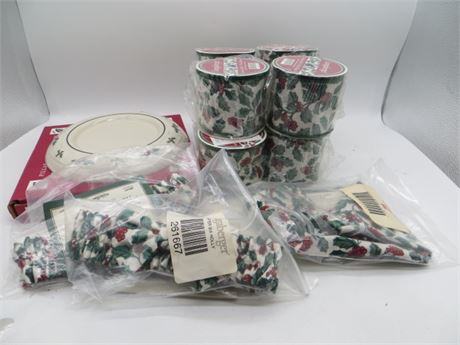 LONGABERGER CHRISTMAS CANDY HOLDER, 8 SPOOLS RIBBON & 2 GARTERS & 1 LINER