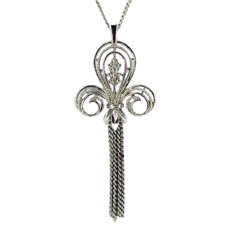 Vintage SARAH COVENTRY Fleur-de-Lis Tassel Pendant Necklace