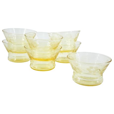 Seven Vintage Lancaster Etched Glass Sherbet Bowls