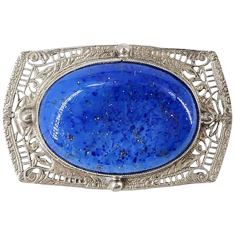 Vintage Lapis Lazuli Sterling Silver Openwork Brooch